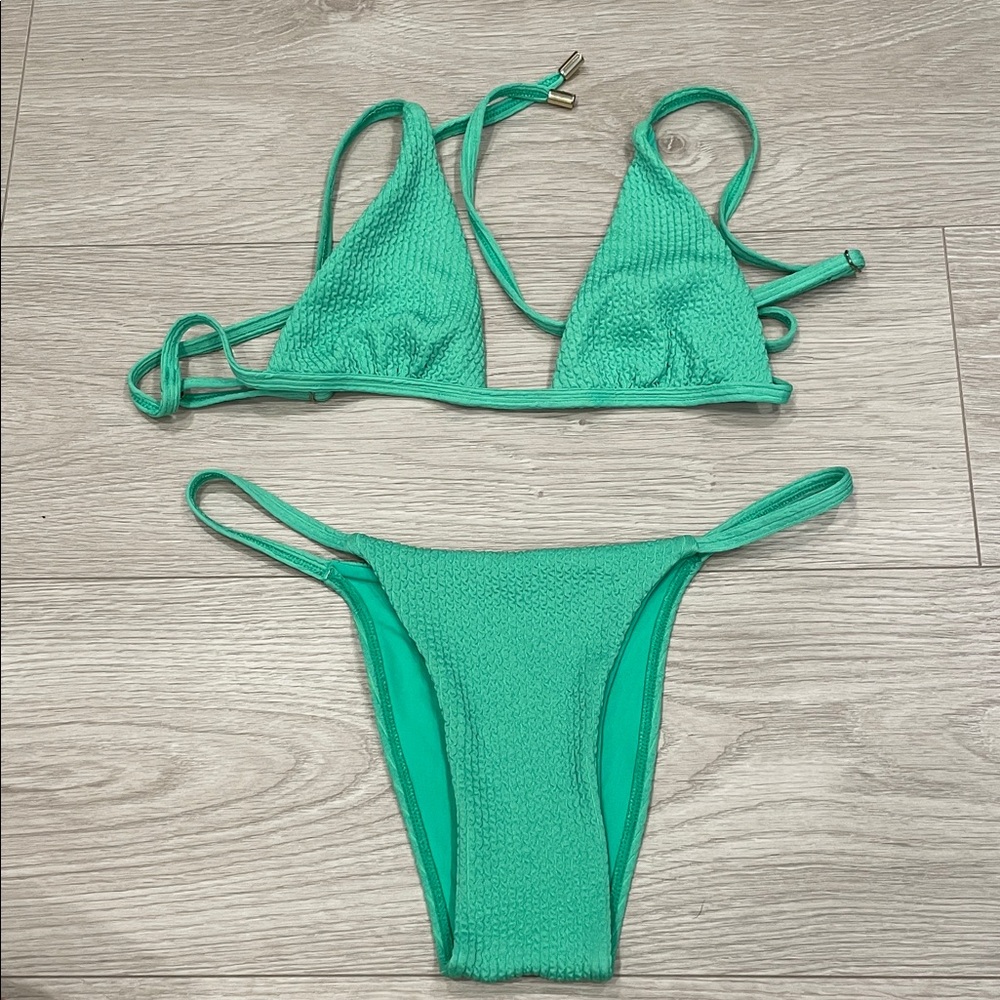 Monday Swimwear Green Textured Bikini Set